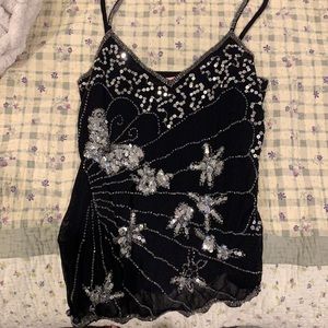 Sparkle disco butterfly black tank top